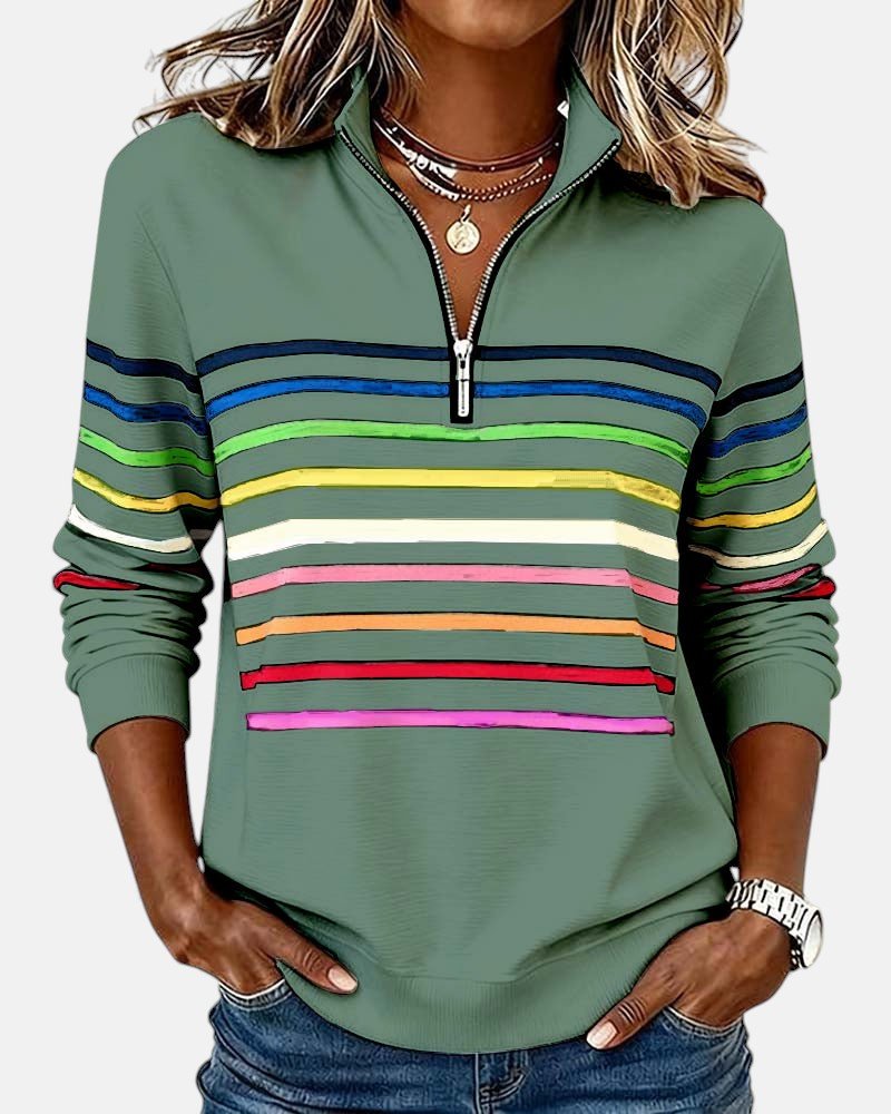 STRIPED QUARTER-ZIP SWEATSHIRT FOR WOMEN